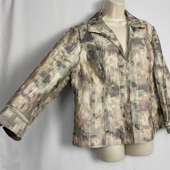 Chicos Blazer 2 Lightweight Matte Satin Gray Beige Pink Deconstructed Neutral - Picture 5 of 16